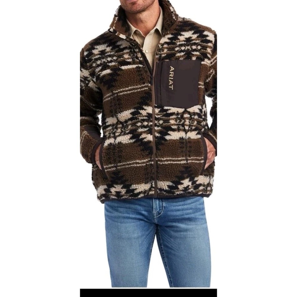 ARIAT mens Mens Mammoth Sweater Brown Aztec Pattern Western Cowboy Small